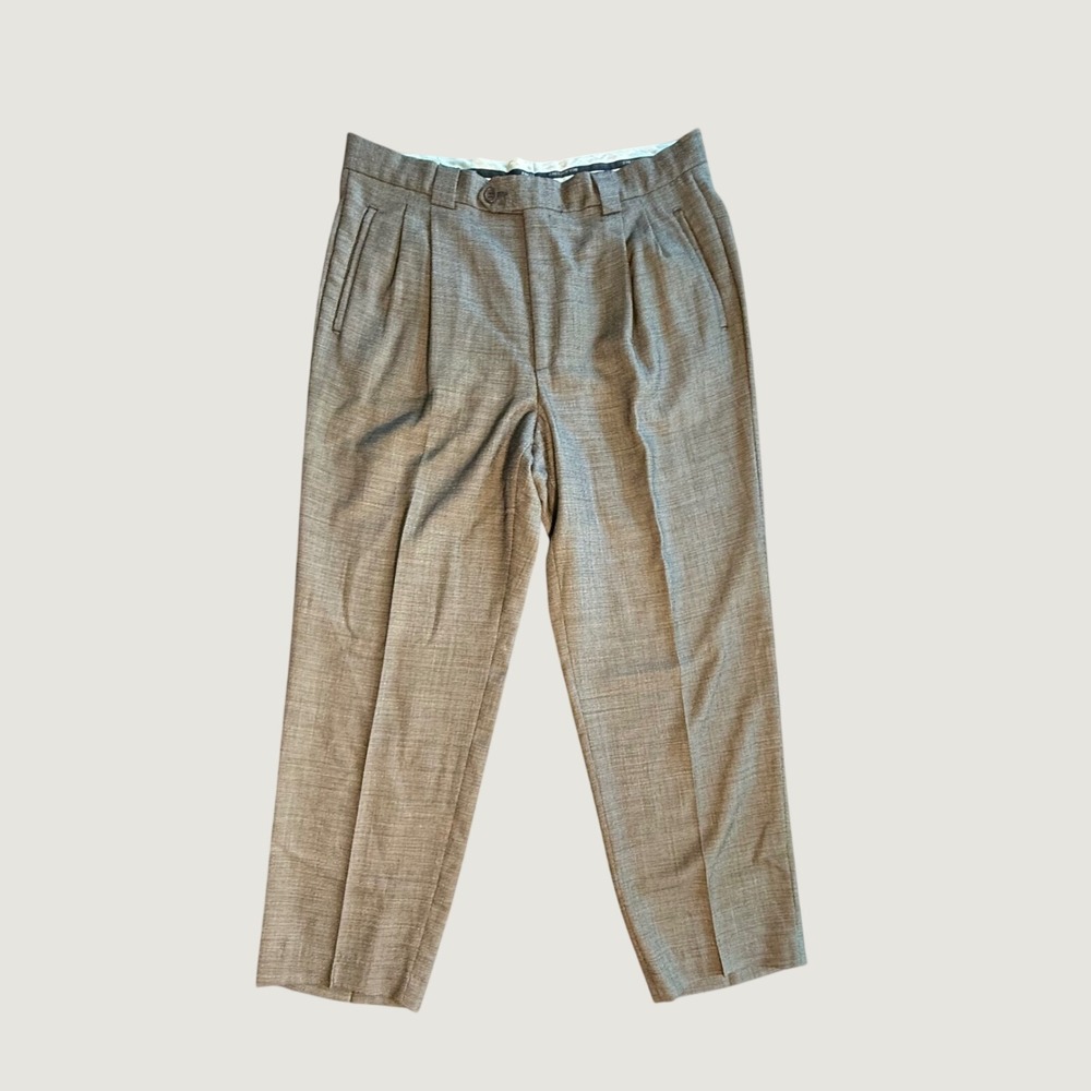 Jones New York Mens Pleated Dress Pants Gray Micro Check Trousers 36x31